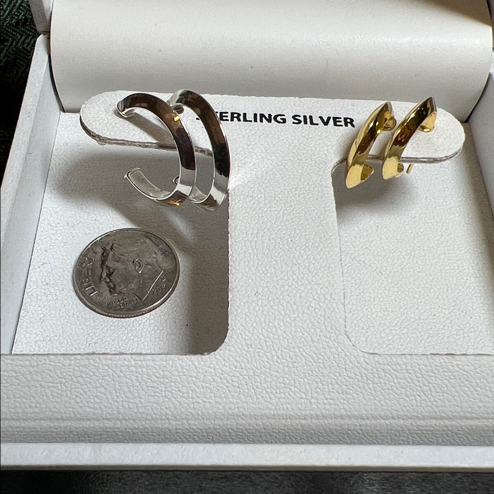 Gorgeous Set of Sterling Silver and Gold Over Sterling Hoop Earrings - Picture 8 of 8